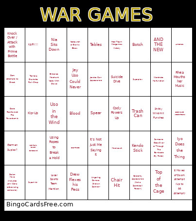 War Games Bingo Card