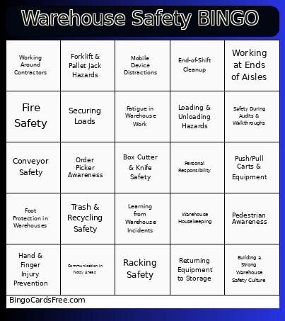 Warehouse Safety Bingo Card
