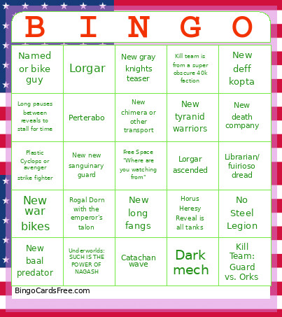 Warhammer 40k Adepticon Reveal Bingo Card