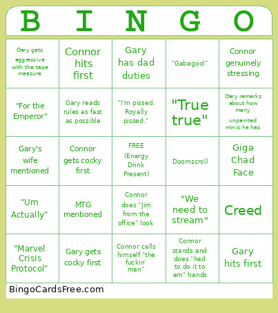 Warhammer Bingo Card
