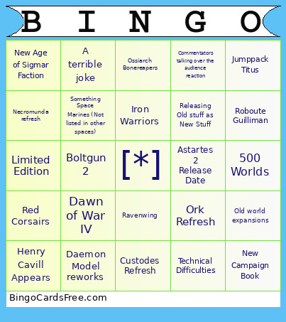 Warhammer Preview Bingo Card