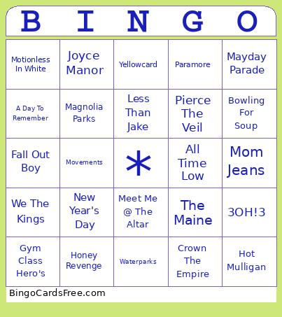 Warped Tour 2025 Bingo Card
