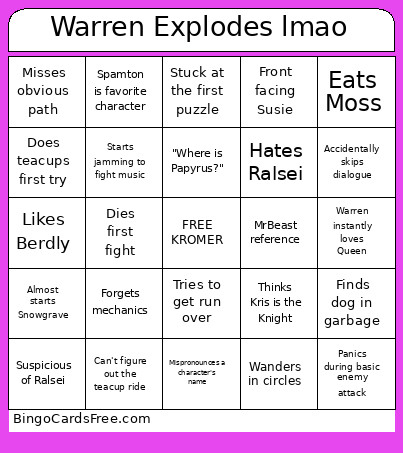 Warren LOVES Deltarune Bingo Card