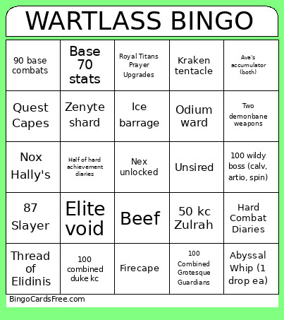 WARTLASS Bingo Card