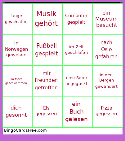 Was Hast Du In Den Ferien Gemacht? Bingo Card