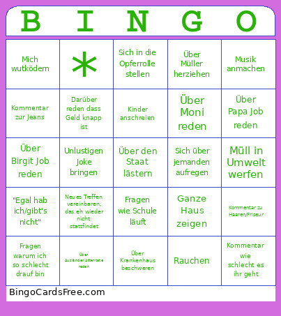 Was Sie Wohl Sagen Wird Bingo Card