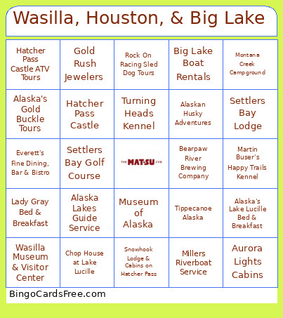 Wasilla, Houston, & Big Lake Bingo Card