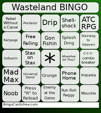 Wasteland Bingo Card