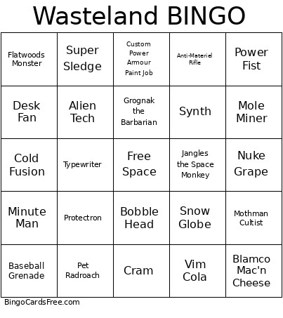 Wasteland Bingo Card