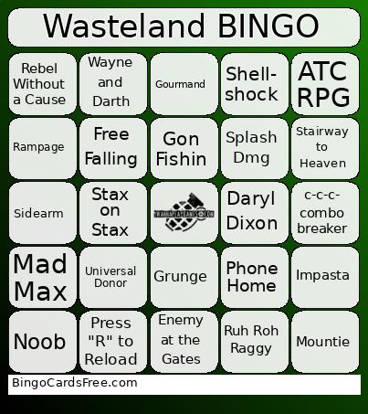 Wasteland Bingo Card