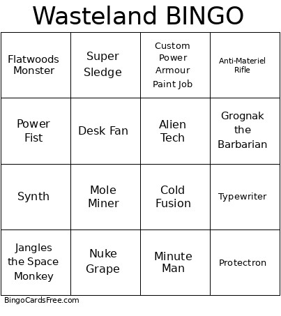 Wasteland Jamboree Bingo Card