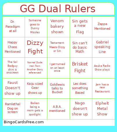 Watching GG Show Bingo Card