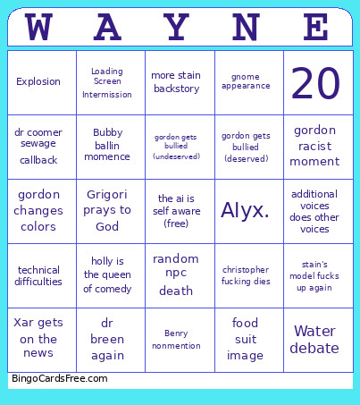 Wayner Bingo Card