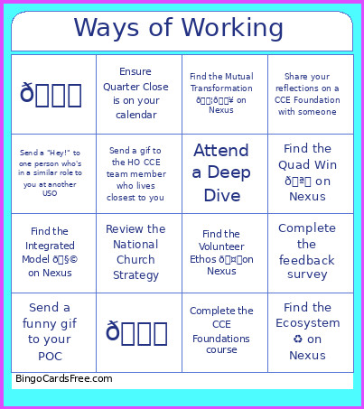 Ways Of Working Bingo Card