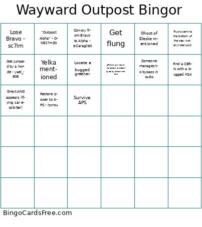 Wayward outpost Bingo
