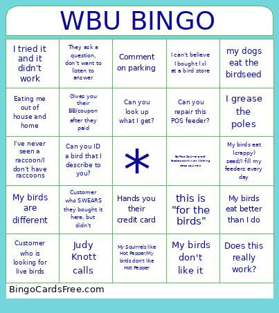 WBU Bingo Card