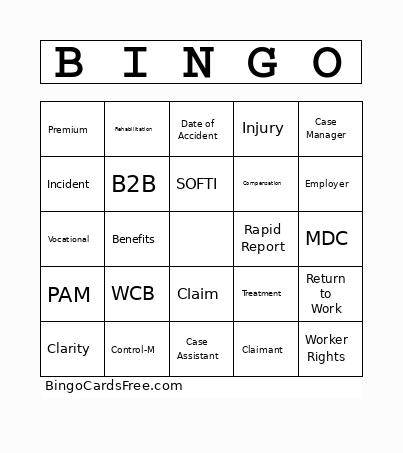 WCB Bingo Card