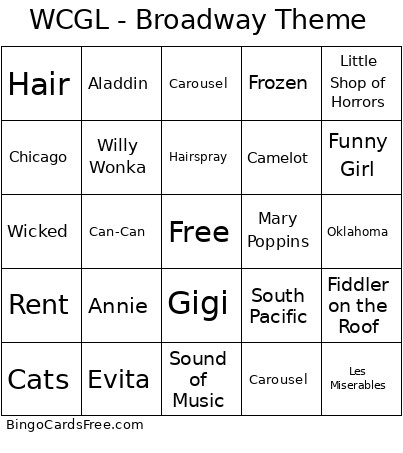 WCGL - Broadway Theme Bingo Card