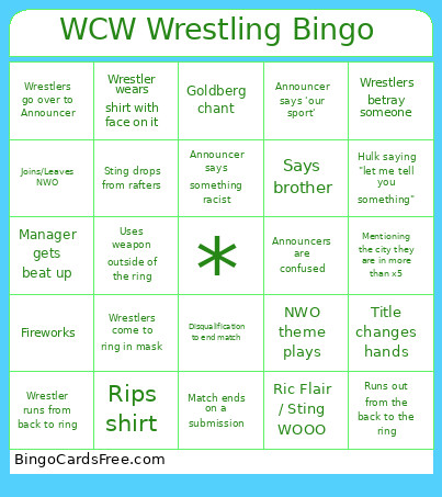 WCW Wrestling Bingo Card 3