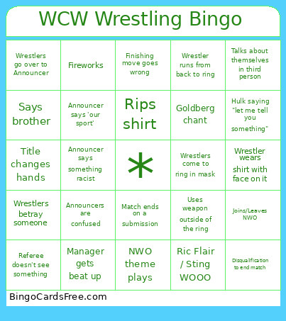 WCW Wrestling Bingo Card