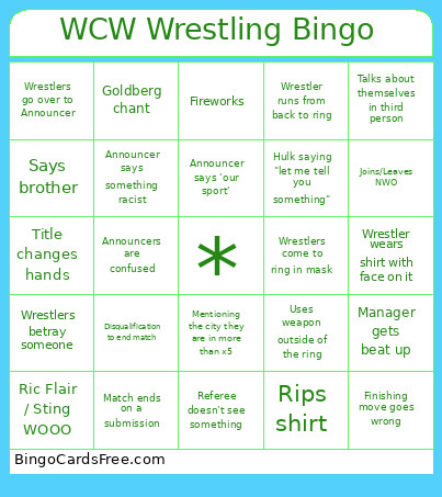 WCW Wrestling Bingo Card