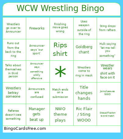 WCW Wrestling Bingo Card