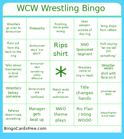WCW Wrestling Bingo Card