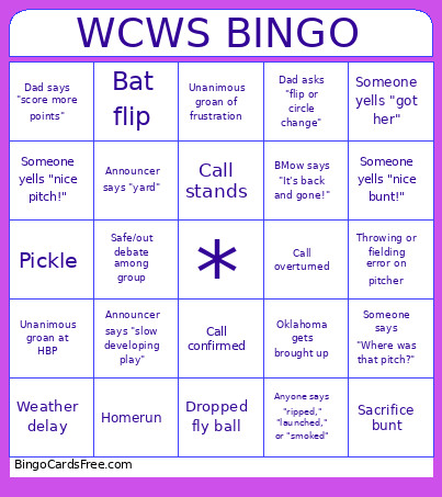 Wcws Bingo Card