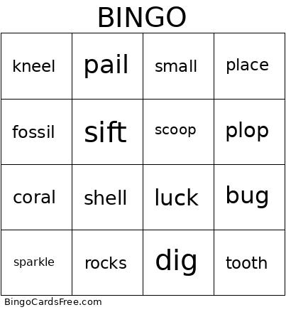 We Dig Fossils Bingo