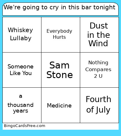 We're Going To Cry In This Bar Tonight Bingo Card