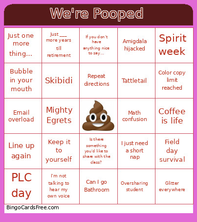 We're Pooped Bingo Card