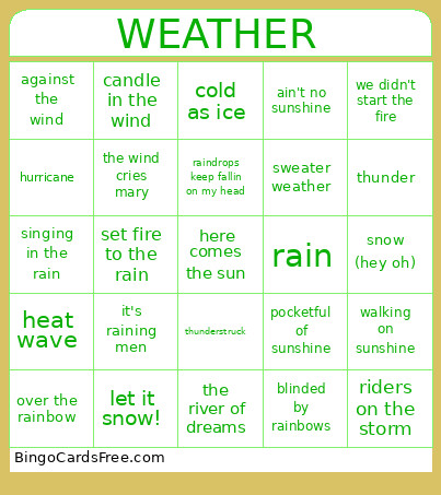 WEATHER Bingo Card