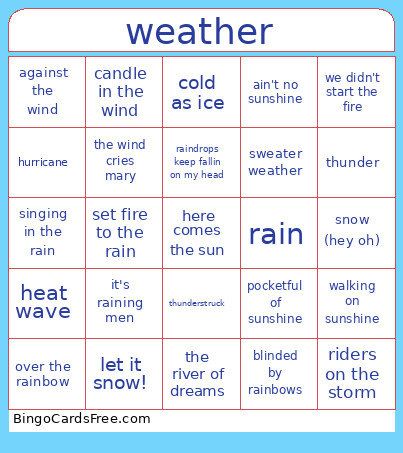 Weather Bingo Card