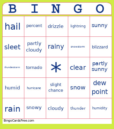 Weather Bingo Card