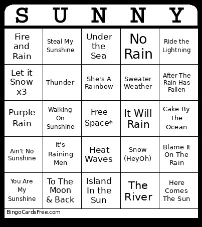 Weather Music Bingo Card