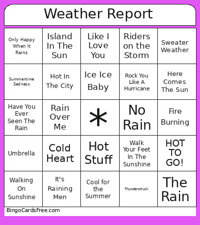 Weather Report Bingo Card