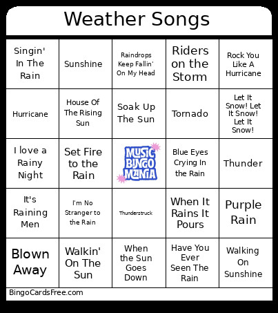 Weather Songs Bingo Card