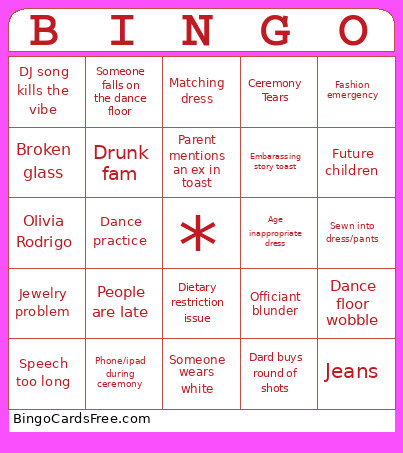 Wedding Bingo Card