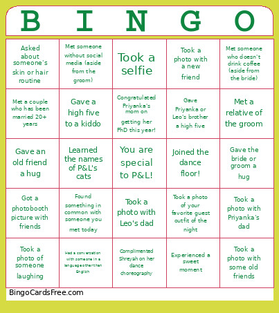 Wedding Bingo Card