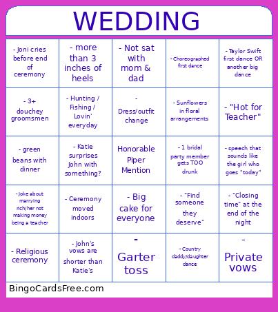 Wedding Bingo Card