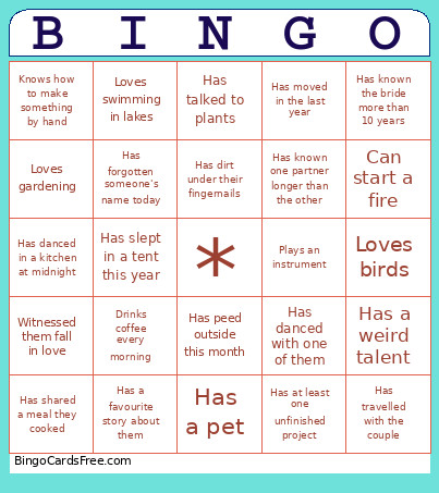 Wedding Bingo Card