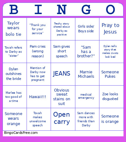 Wedding Bingo Card