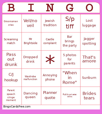 Wedding Bingo Card