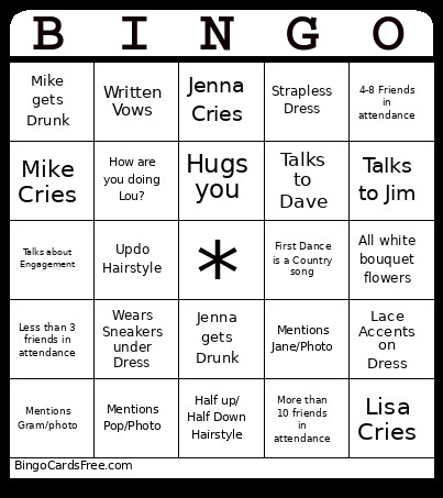 Wedding Bingo Card