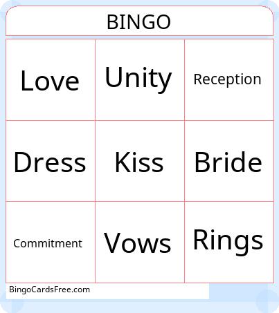 Wedding Bingo! Cards Free Pdf Printable Game, Title: BINGO