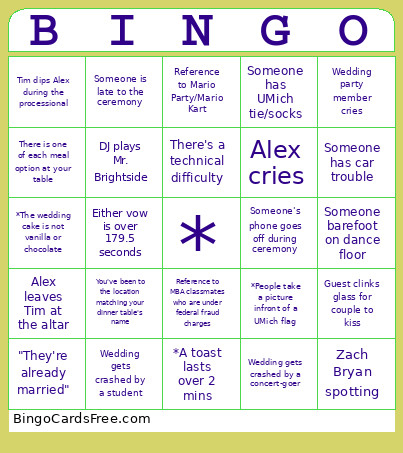 Wedding Bingo Card
