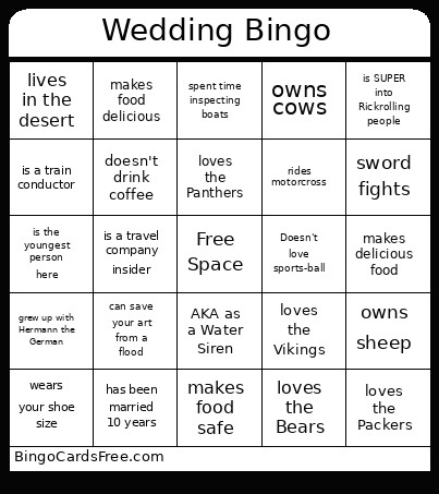 Wedding Bingo Card