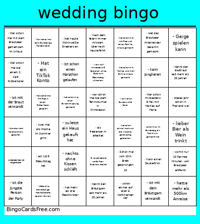 Wedding 3.0 Bingo Card