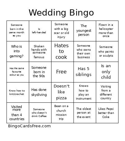 Wedding Bingo Card