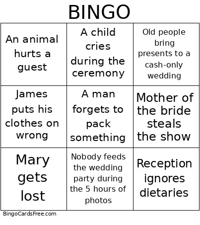 Wedding Bingo Card